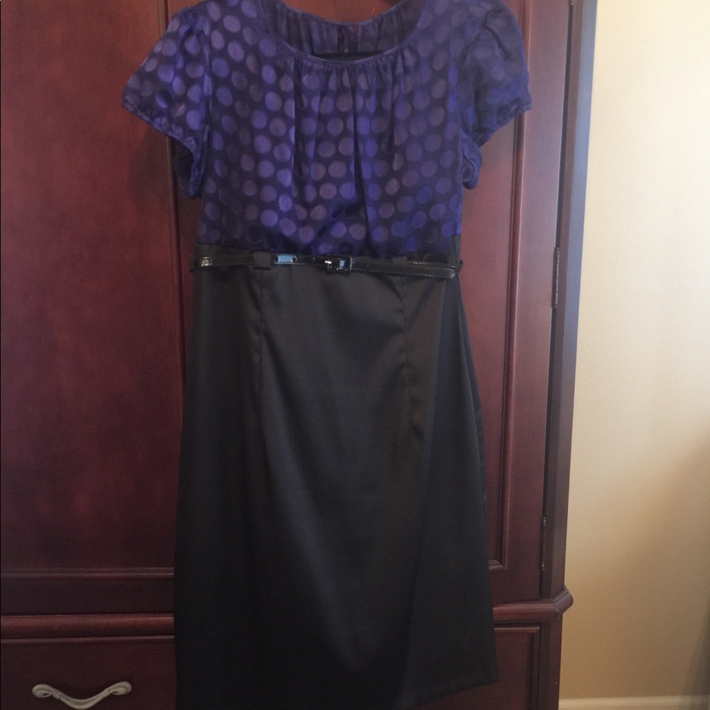 Sheer Purple Polka Dot & Black Satin Dress